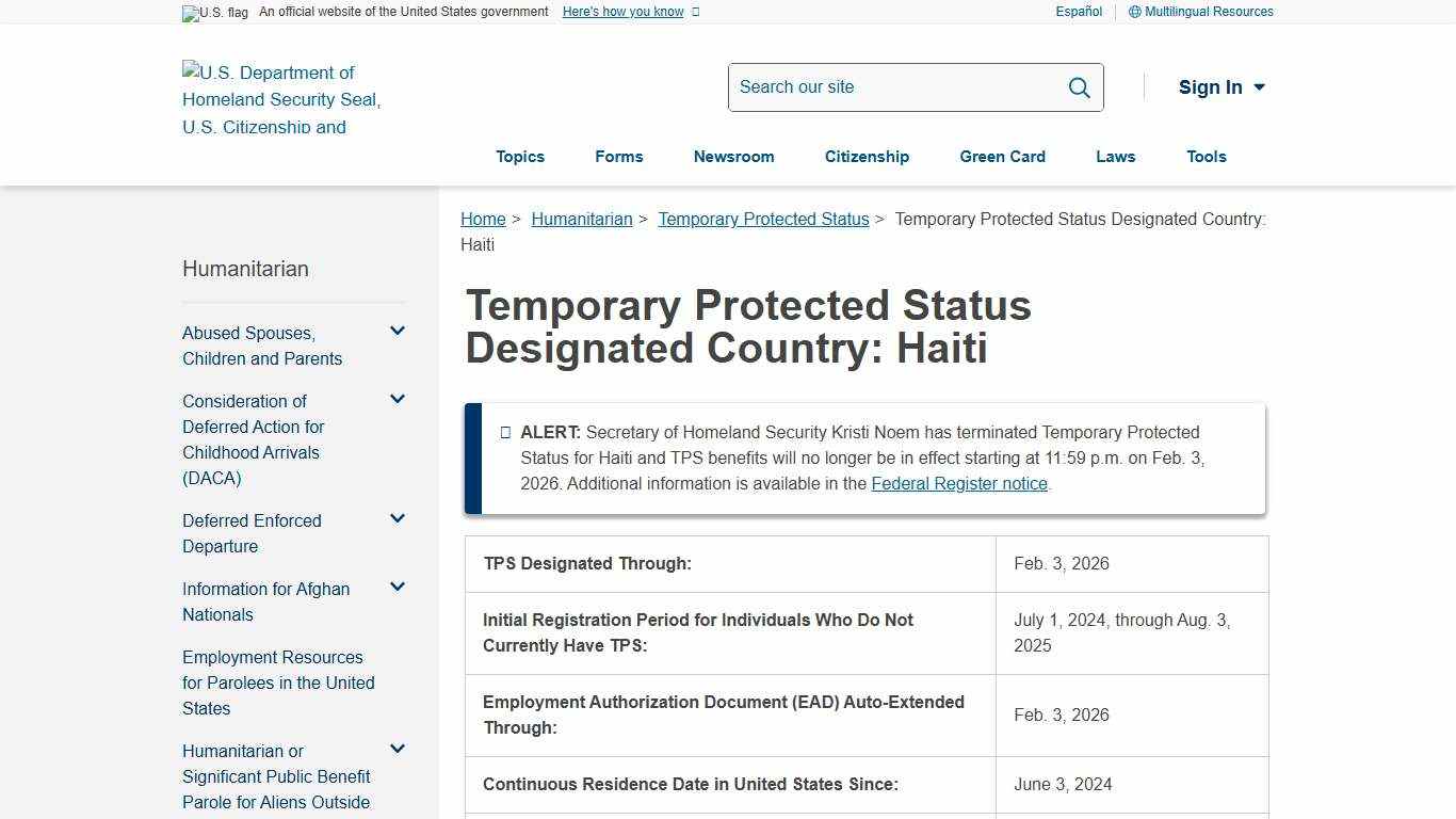 Temporary Protected Status Designated Country: Haiti USCIS