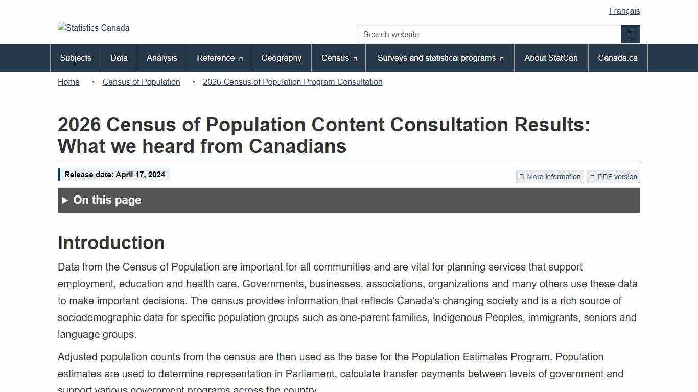 2026 Census of Population Content Consultation Results: What we heard from Canadians