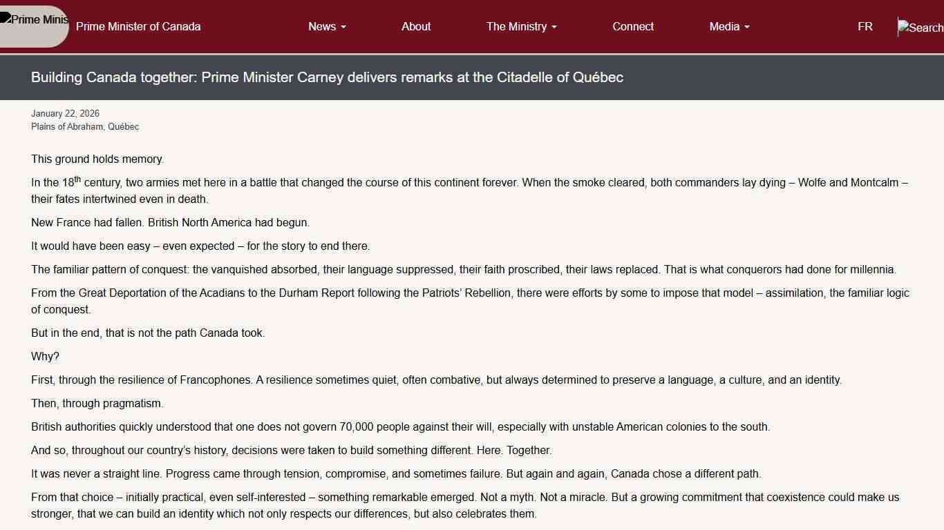 Building Canada together: Prime Minister Carney delivers remarks at the Citadelle of Québec Prime Minister of Canada