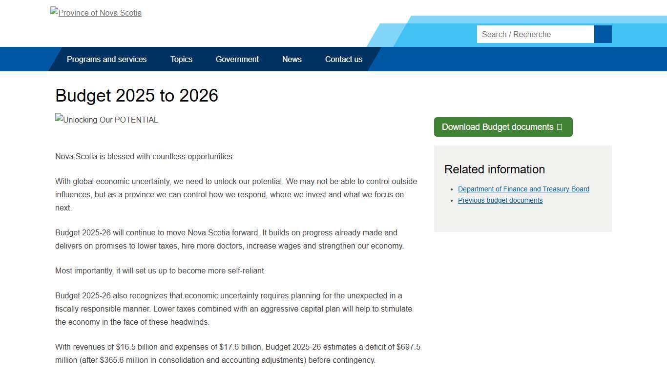 Budget 2025 to 2026 - Government of Nova Scotia, Canada